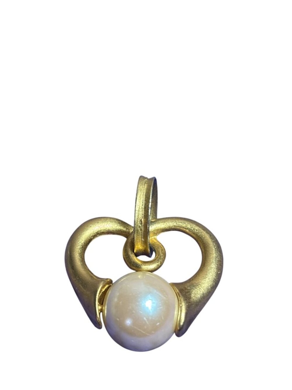 Vintage 90s Goldtone Heart Pendant Faux Pearl 1.5 inches
